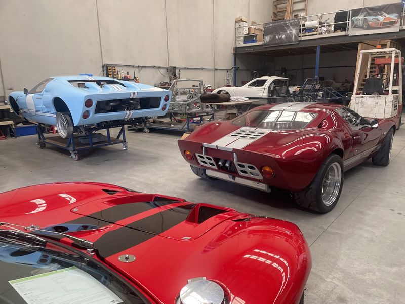 Three finished GT40s parked together